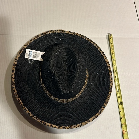 NWT Cruise Club leopard trim hat in black brown and tan 100% paper straw - Picture 4 of 7
